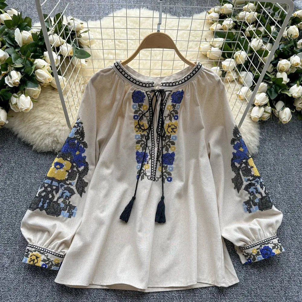 Neploe Embroidered Tassel Blouse