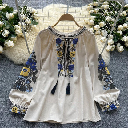 Neploe Embroidered Tassel Blouse