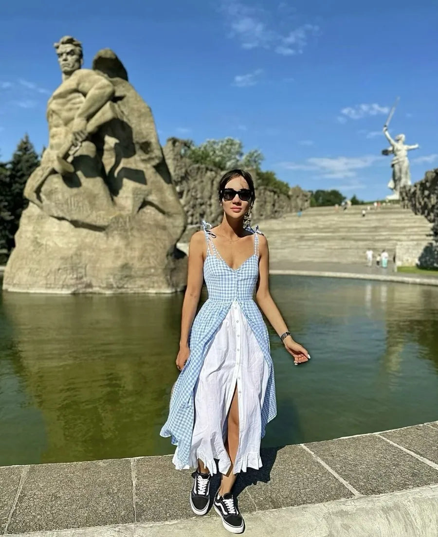Sienna Blue Plaid Midi Dress