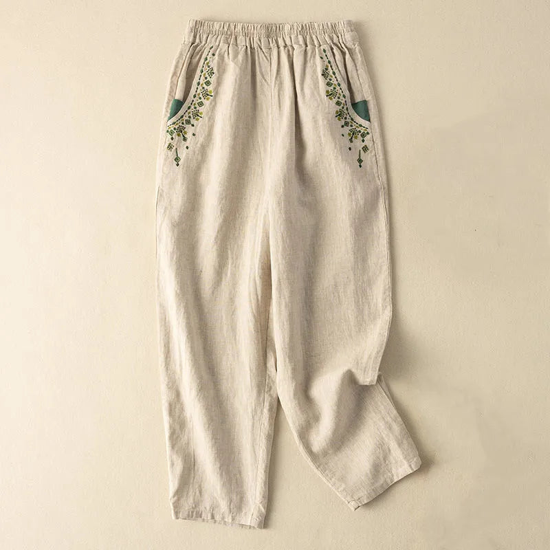 COTTON LINEN STRAIGHT BEACH PANTS