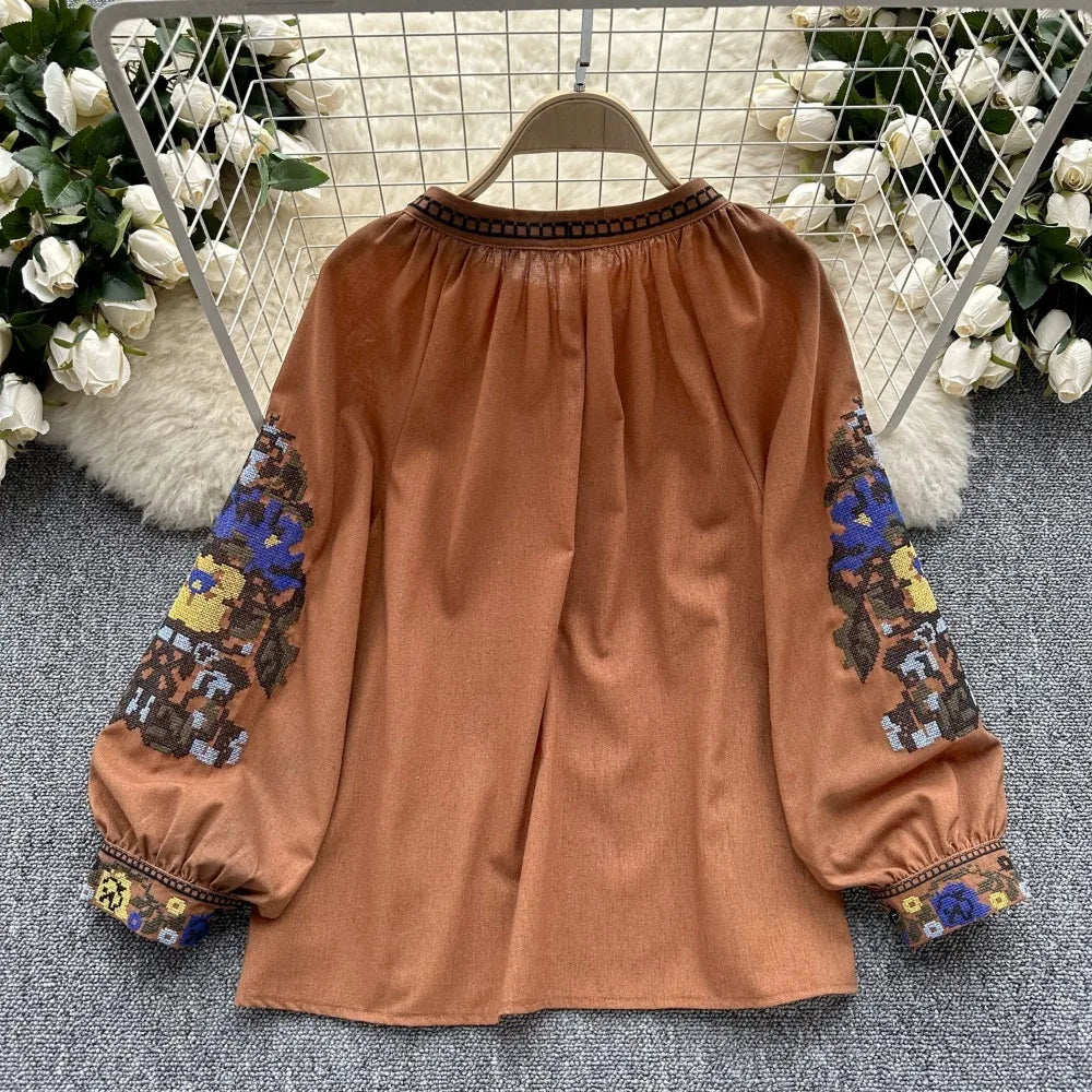 Neploe Embroidered Tassel Blouse
