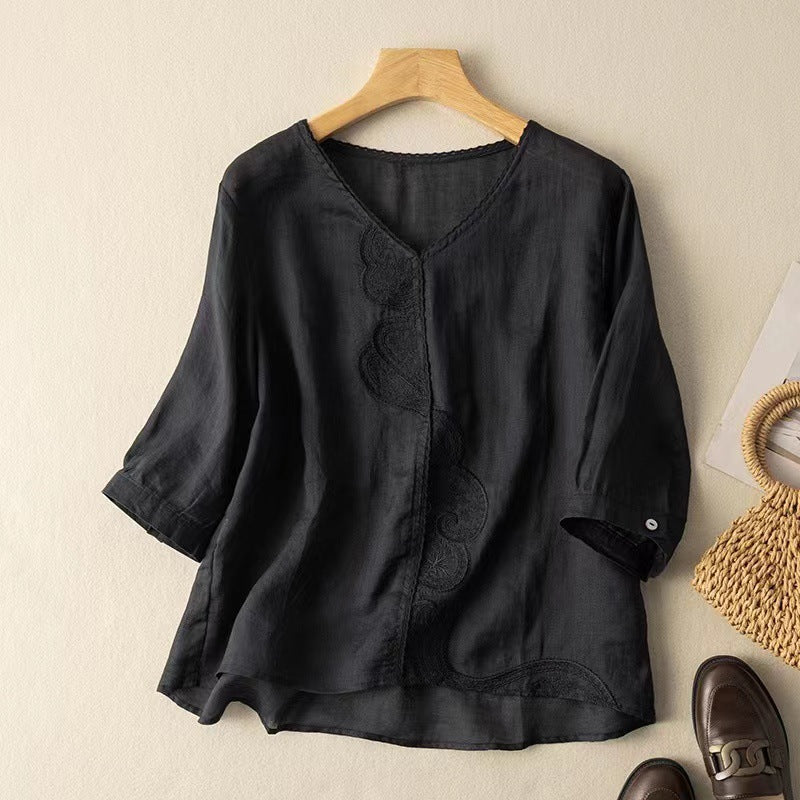 EVELYN RETRO EMBROIDERED RAMIE SHIRT