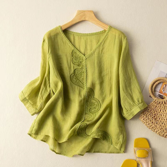 EVELYN RETRO EMBROIDERED RAMIE SHIRT