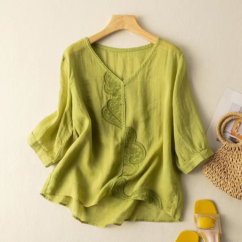 EVELYN RETRO EMBROIDERED RAMIE SHIRT